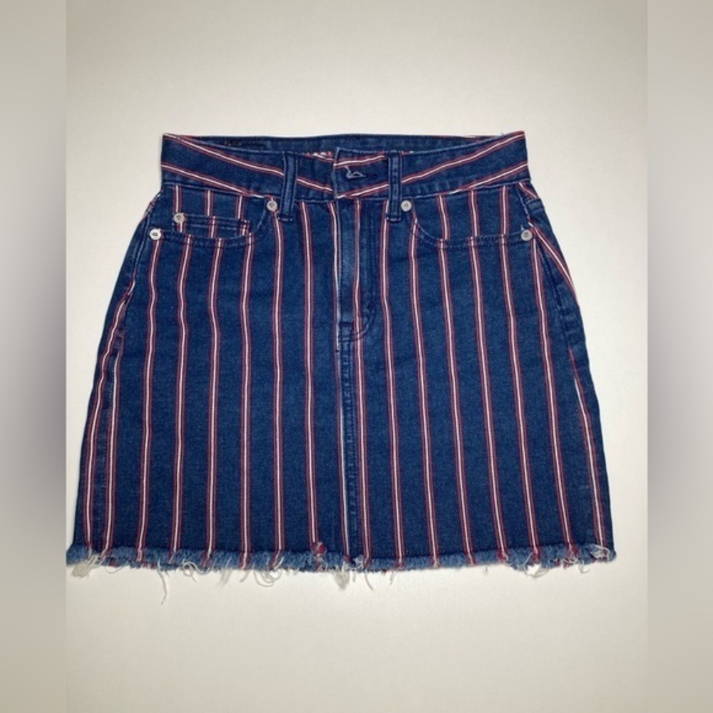 American Eagle Red White Blue Striped Hi-Rise Mini Skirt Women's Size 00 Fringe